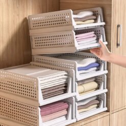 Space-saving Foldable Stackable Storage Bin with Mesh Design, Collapsible Closet Organizer for Wardrobe Clothes