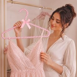 Alternative view of Vastra Pink Pearl Adult Hanger | Decorative Beaded Clothes Hanger with Bow | Elegant Non-Slip Hanger for Saree, Dress, Kids & Women’s Clothing